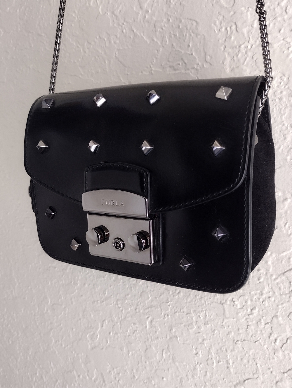 Furla Metropolis Black Studded Leather Chain Crossbody Bag - Picture 4 of 16